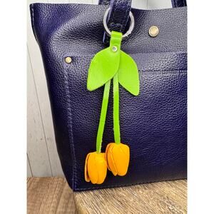 Leather Buttercup Yellow Tulip Purse Charm Genuine Leather Flower Bag Charm NEW